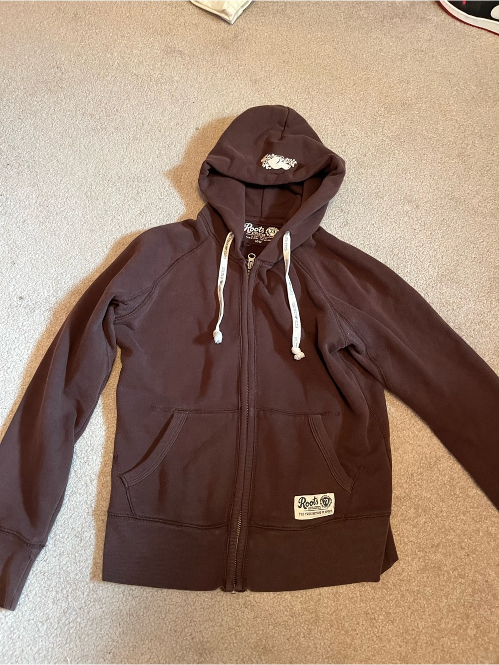 Roots Dark Brown Full-Zip Hoodie with Logo
